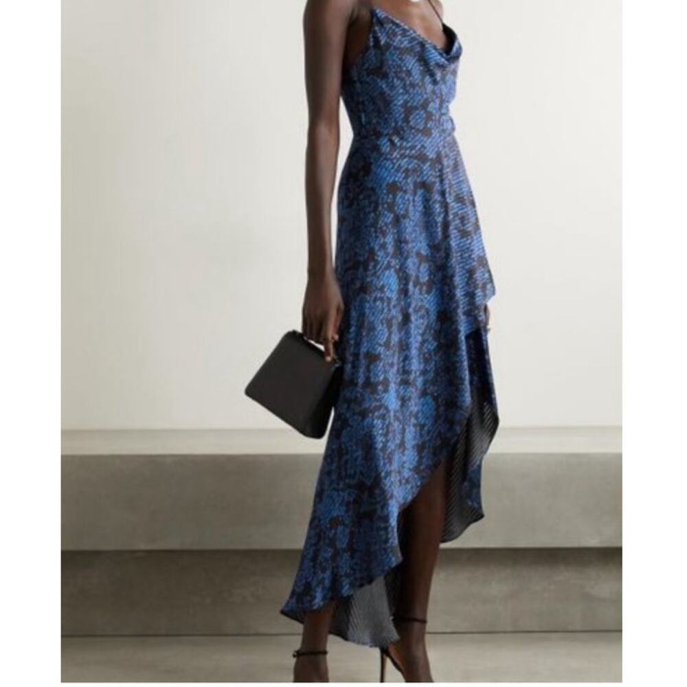 Alice + Olivia Christina Hi‑Lo Dress Size 6 Winter Palace Cowl Neck blue black